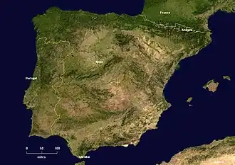 Image satellite de la péninsule Ibérique.