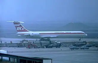OK-DBF, le Iliouchine Il-62 d'ČSA impliqué dans l'accident, ici photographié à l'aéroport de Londres-Heathrow en 1974.