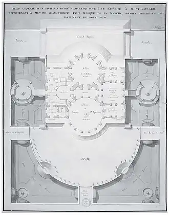 Charles de Wailly, Plan général d'un pavillon dédié à Apollon pour être exécuté à Montmusard appartenant à Messire Jean-Philippe Fyot, 1764