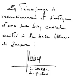 Mot de remerciement du président Jacques Chirac lors de l'inauguration de l'Alliance française de Samara, le 3 juillet 2001.