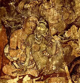 Couple princier. Ajanta, Inde, fin du Ve s., caverne 1, mur est.