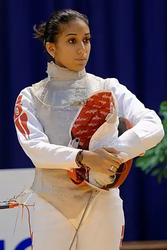 Inès Boubakri à la coupe du monde de fleuret féminin 2014.