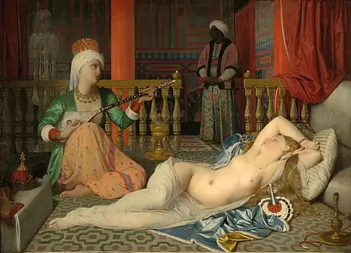 L'Odalisque à l'esclave (1842), huile sur toile, 72&nbsp;×&nbsp;100&nbsp;cm, Cambridge, Fogg Art Museum.