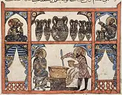 « Préparation d'un remède », De materia medica de Dioscoride, Iraq, 1224.
