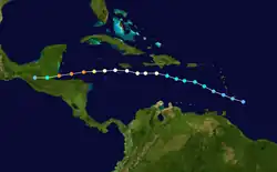 Trajectoire de l'ouragan  Iris