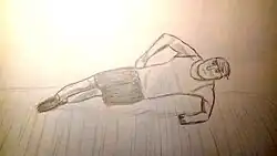 Dessin de face d'un homme se tenant sur un avant-bras et la pointe de pied.