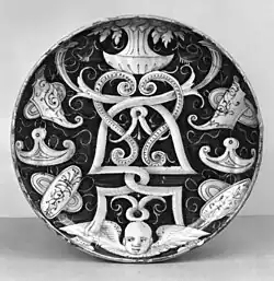 Plat à dessin ornemental, anonyme, Casteldurante, 1530.