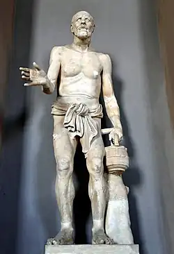 Statue de vieux pêcheur, copie romaine d'un modèle hellénistique du IIIe&nbsp;siècle&nbsp;av. J.-C. Musée Pio-Clementino.