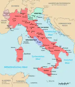 Le royaume d'Italie en 1864.