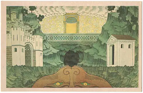 Trois dessins d'Ivan Bilibine pour Le Miracle de Théophile, réalisés à la gouache et au crayon, conservés au Bakhrushin Museum&nbsp;(en) de Moscou.
 
Description des illustrations:
*  À gauche: Costume de scène 1. Scapulaire monastique (22,5 x 11,1 cm).
*  Au centre : Costume de scène 2. Aube de prêtre (22,5 x 14,3 cm).
*  À droite: Décor. Fond de scène.