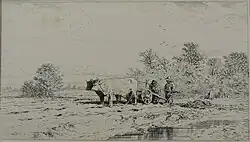 Laboureur, Charles Jacque, estampe. Nemours, Château-Musée.