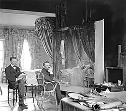 Muenier peignant Le Réveil avec son fils Pierre