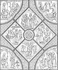 Détail de la 5e&nbsp;verrière du déambulatoire de la cathédrale de Chartres (v. 1210-1225), gravure d'après un dessin de Paul Durand effectué sous la direction de Jean-Baptiste Lassus, 1867.