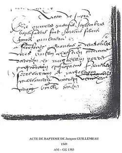 Acte de baptême de Jacques Guillemeau