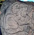 Stèle 2 d'Ixclu : représentation du dieu pagayeur maya jaguar