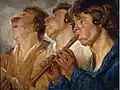 Trois musiciens de Jacob Jordaens dont l'un jouant de la flûte à bec (entre 1645 et 1650).