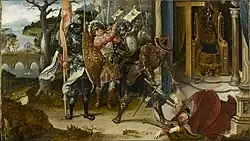 Peinture représentant Héraclius décapitant Khosro à genoux