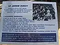 Jardin Durzy de Montargis :panneau mentionnant les activités de Cai Hesenen 1920.