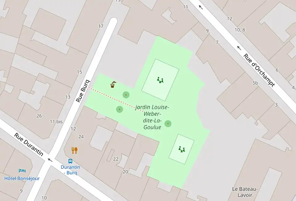 Le jardin Louise Weber sur le plan de Paris.