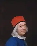Une image est faite de contrastes : d'intensité (entre noir et blanc), de couleur (bleu et rouge), de texture (fond et visage). Ici peinture de Jean-Étienne Liotard, Autoportrait, XVIIIe&nbsp;siècle.