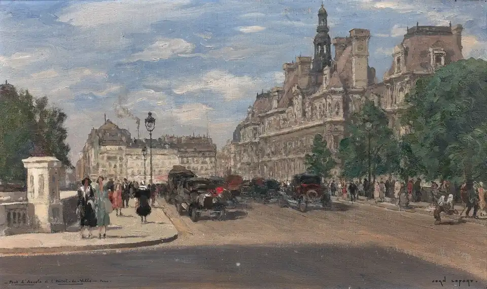 Pont d'Arcole et l'Hôtel de Ville, Paris, huile sur toile.