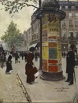 Jean Béraud, 1880-1884,Kiosque à Paris (boulevard des Capucines),Baltimore, Walters Art Museum.