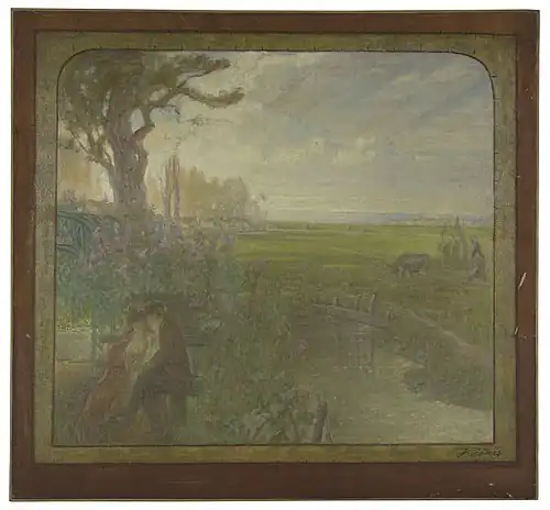 Paysage avec un couple assis.