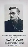 Acte de mort et photo de Jean Mozin, mort à Peissant durant la 2ème guerre mondiale. Monument Mozin et Libotte (rue du bruliau) en hommage à ces résistants.