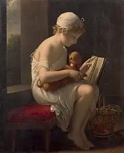 Une petite fille voulant apprendre à lire à un chien, Salon de 1799, collection privée.
