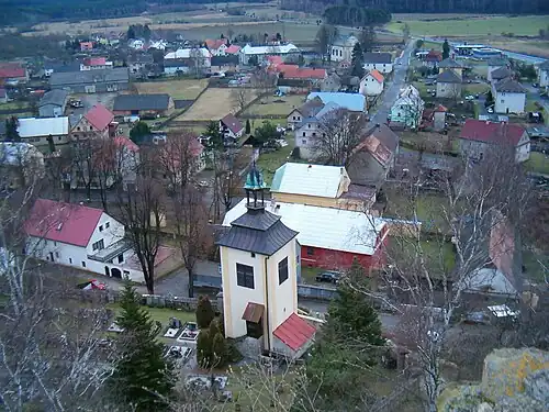 Vue de Jestřebí depuis le château de Jestřebí.