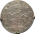 Jeton en argent de l'Ormée, représentant une fleur de lys, daté de 1653, avec une inscription en latin spes altera (un nouvel espoir).