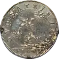 Jeton en argent de l'Ormée représentant un soleil et trois colombes, daté de 1653, avec écrit à l'avers quo patris iter (par la route du père).