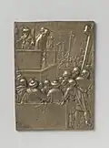 Plaquette en bronze ; épisode de la Passion du Christ.