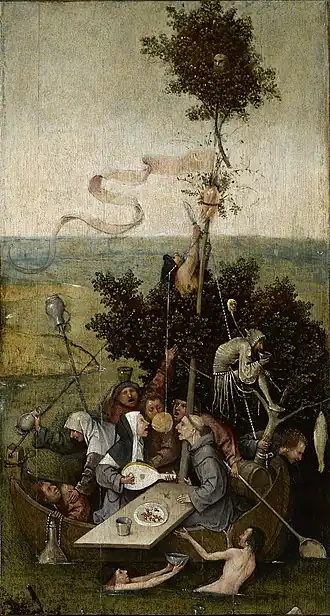 La Nef des fous, vers 1500-10 (?), huile sur bois, 58&nbsp;×&nbsp;32,5&nbsp;cm, musée du Louvre.