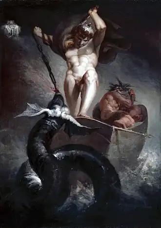 Thor luttant contre le serpent de Midgard, par Johann Heinrich Füssli, 1790.