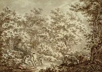 Bergers au bain dans une forêt