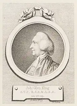 Portrait de John Glen King d'après Étienne Maurice Falconet gravure en manière de crayon (1771, National Portrait Gallery).