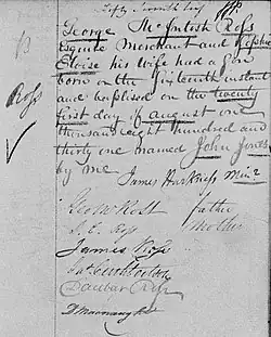 Acte de baptême de John Jones Ross. 1er août 1831. Paroisse St. Andrew's Presbyterian Church of Quebec de la ville de Québec.