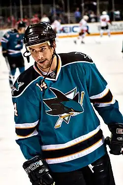 Photographie de Cheechoo avec les Sharks de San José