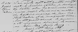 Acte de baptême de Joseph Rémi Valière. 1er septembre 1748. Paroisse Saint-Joseph-de-Carleton de la ville de Carleton.