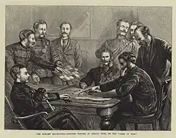 Officiers allemands à un Kriegsspiel (manœuvres sur papier), gravure de Joseph Nash, The Graphic, 1872.