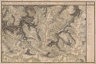 Székelykeresztúr et ses environs sur la carte de la Josephinische Landaufnahme (1769-1773).