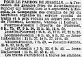La desserte en trains pour le pardon de Josselin du 8 septembre 1912 (journal L'Ouest-Éclair).