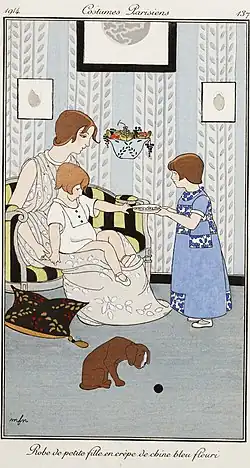Robe de petite fille en crèpe de chine bleu fleuri, 1912.