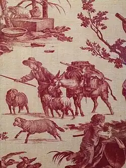 Les Occupations de la ferme, toile de Jouy, Musée de l'impression sur étoffes.