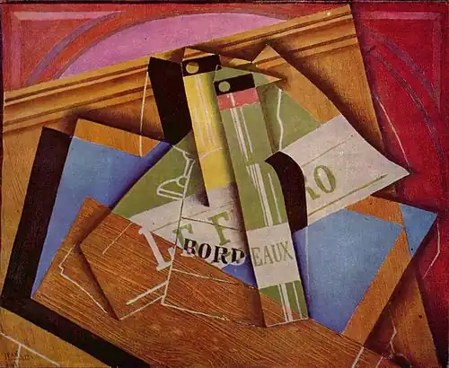 Nature morte à la bouteille de bordeaux,de Juan Gris.La peinture en 1919 sur Commons