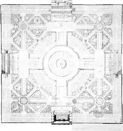 Plan du XVIIIe&nbsp;siècle représentant une grande place entourée de bâtiments d'architecture classique