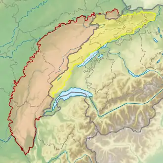 Carte topographique coupant le massif à la frontière :partie françaisepartie suisse