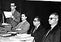 Conférence sur l'Émir Abdelkader (81e&nbsp;anniversaire de sa mort), à Alger, le 29 mai 1964. De gauche à droite: Mourad Bourboune, Kaddour M'Hamsadji, Moufdi Zakaria et Ahmed Sefta