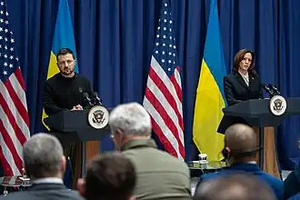 Kamala Harris et le président ukrainien Volodymyr Zelensky, en 2024.